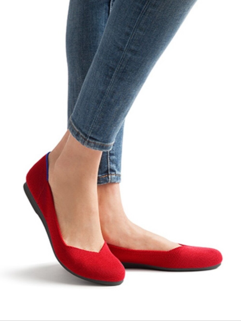 Rothy's Red Flats with Blue Trim - Round-Toe Knit Ballet